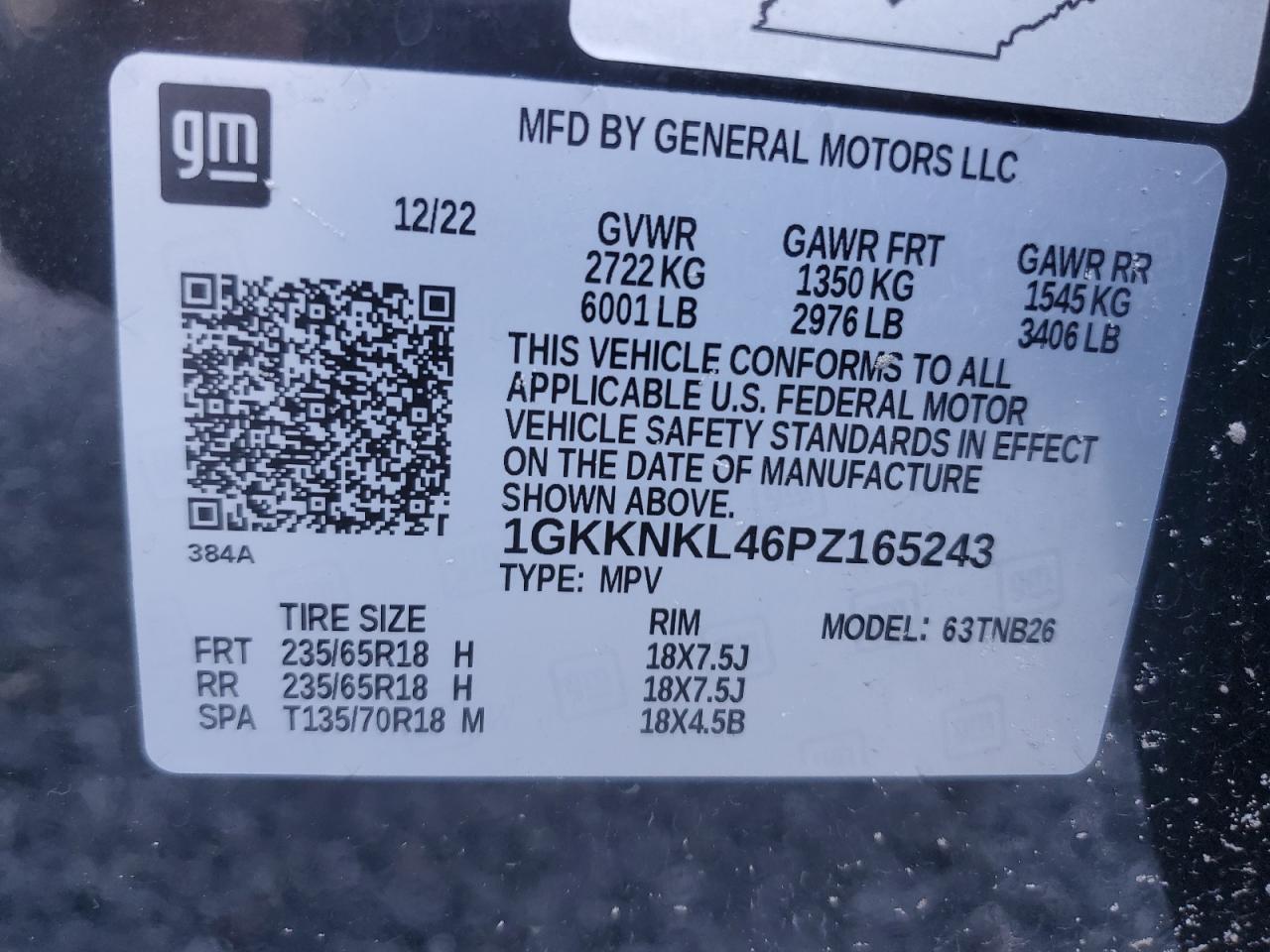 2023 GMC Acadia Sle VIN: 1GKKNKL46PZ165243 Lot: 82212025