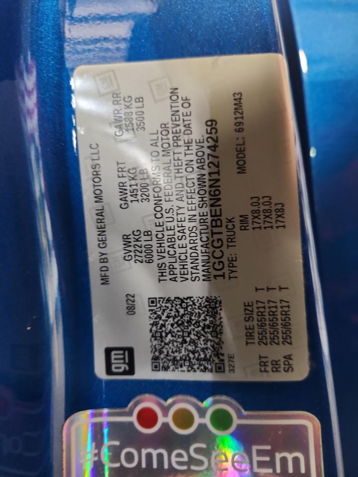 2022 Chevrolet Colorado VIN: 1GCGTBEN6N1274259 Lot: 81978985