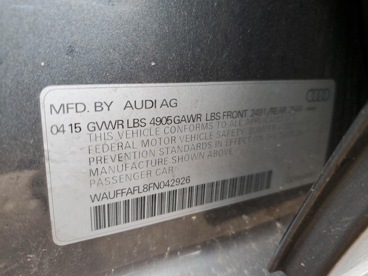 2015 Audi A4 Premium Plus VIN: WAUFFAFL8FN042926 Lot: 82218315