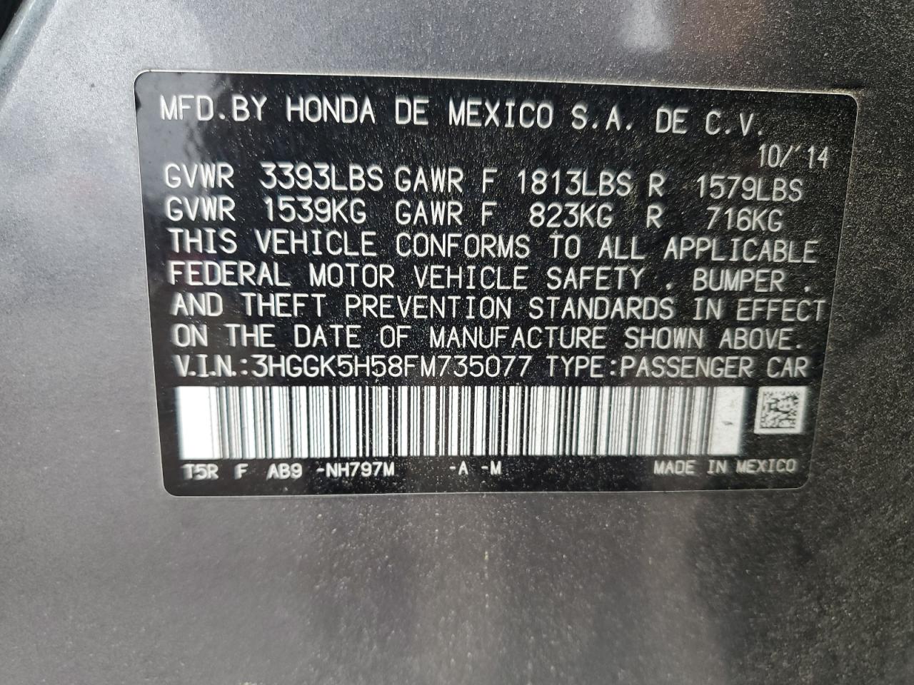 2015 Honda Fit Lx VIN: 3HGGK5H58FM735077 Lot: 85136945