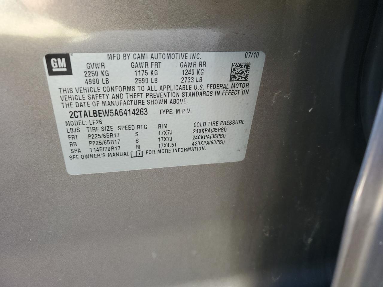 2010 GMC Terrain Sle VIN: 2CTALBEW5A6414263 Lot: 84868385