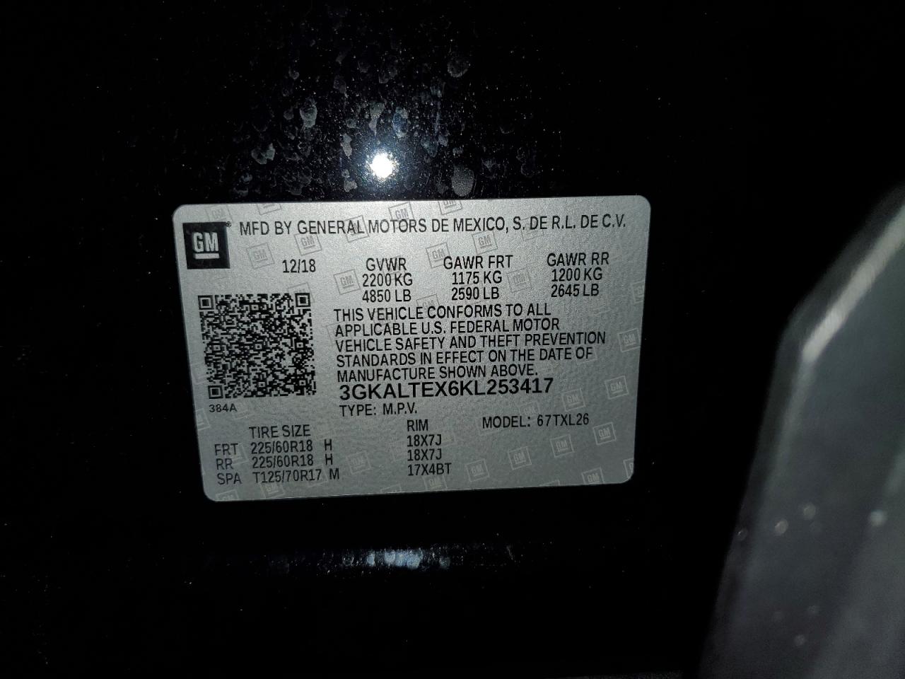 2019 GMC Terrain Sle VIN: 3GKALTEX6KL253417 Lot: 90077305