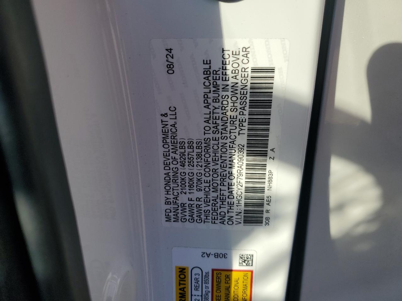 2024 Honda Accord Hybrid Sport-L VIN: 1HGCY2F79RA090392 Lot: 84470495