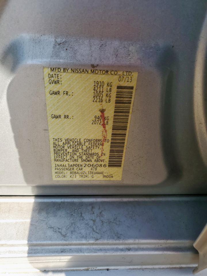 2014 Nissan Altima 2.5 VIN: 1N4AL3AP0EN206086 Lot: 84889715