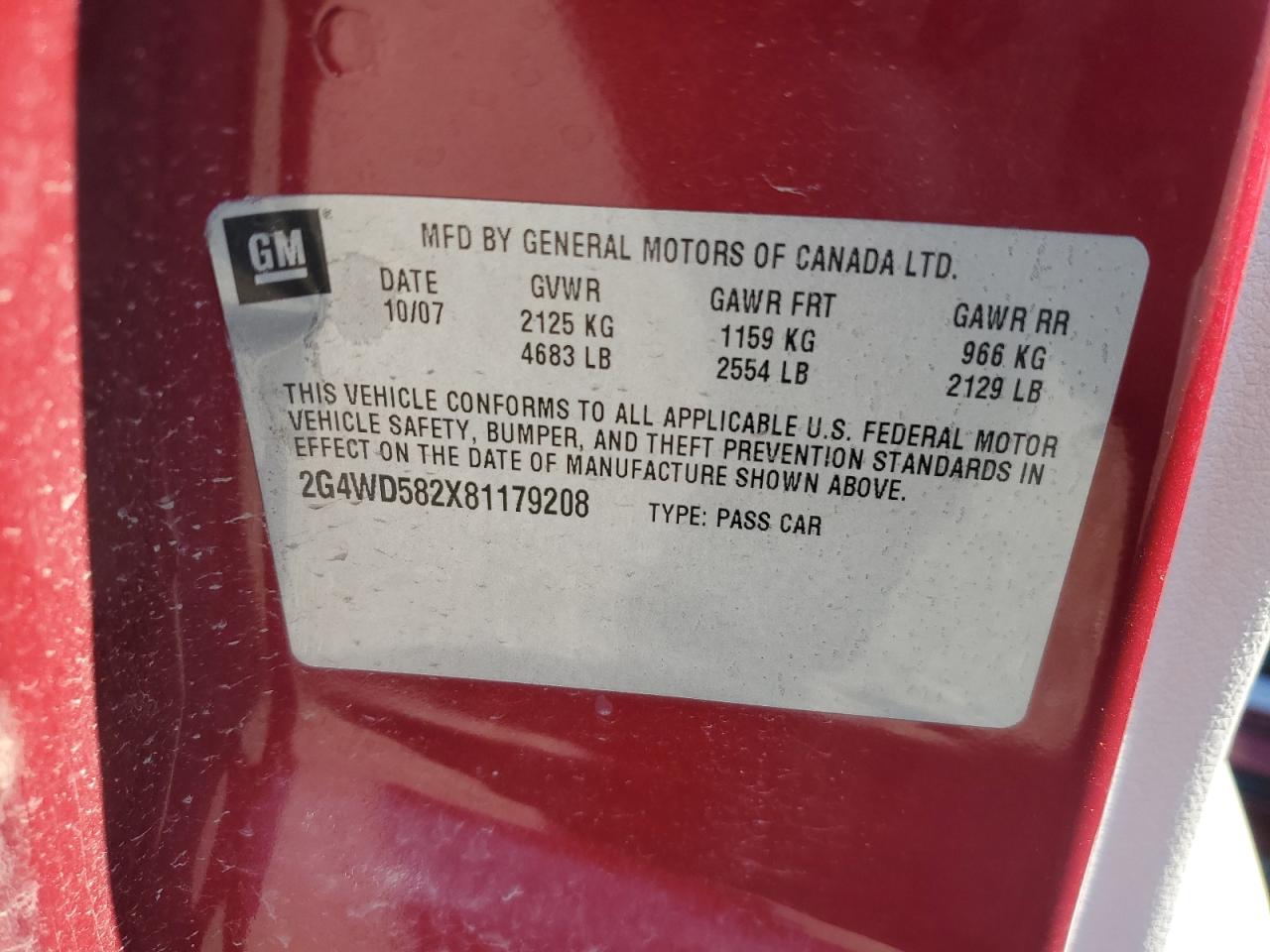 2008 Buick Lacrosse Cxl VIN: 2G4WD582X81179208 Lot: 87117725