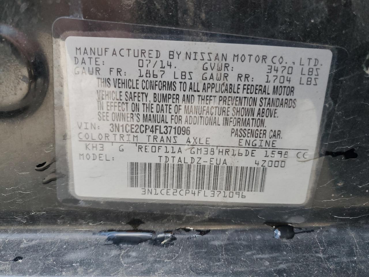2015 Nissan Versa Note S VIN: 3N1CE2CP4FL371096 Lot: 87379365