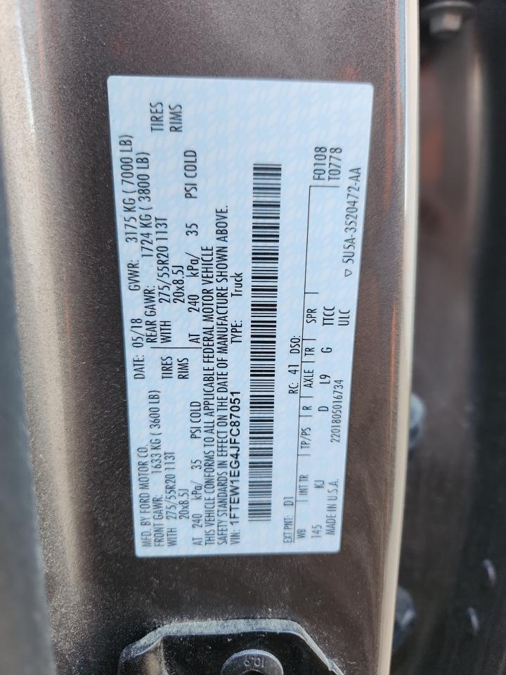 2018 Ford F150 Supercrew VIN: 1FTEW1EG4JFC87051 Lot: 90106065