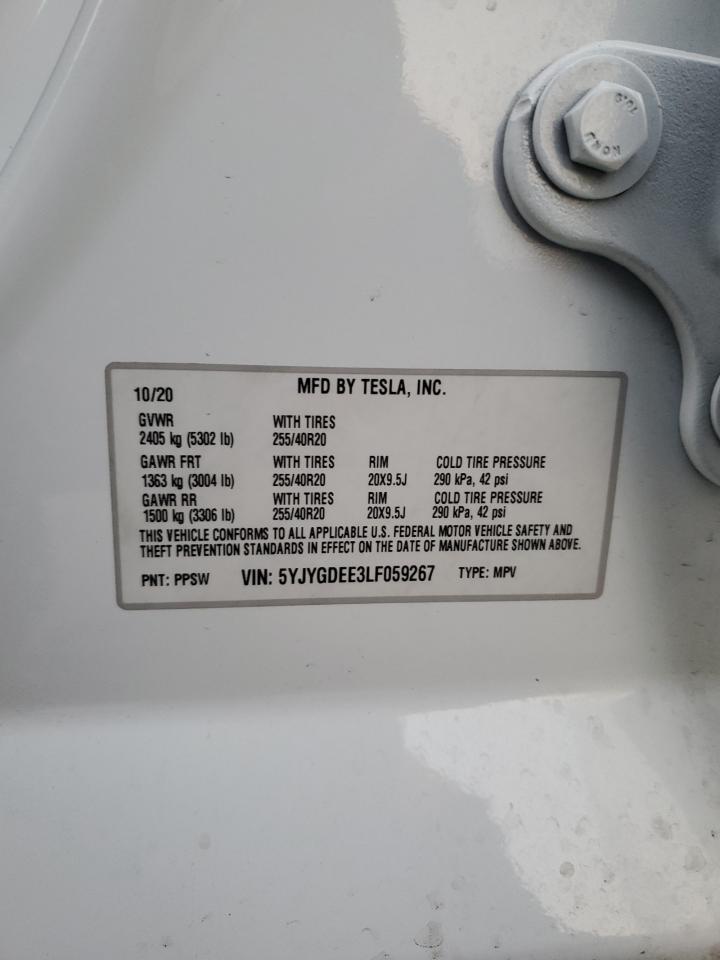 2020 Tesla Model Y VIN: 5YJYGDEE3LF059267 Lot: 90846625