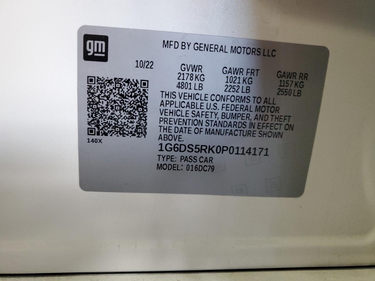 2023 Cadillac Ct5 Luxury VIN: 1G6DS5RK0P0114171 Lot: 89686395