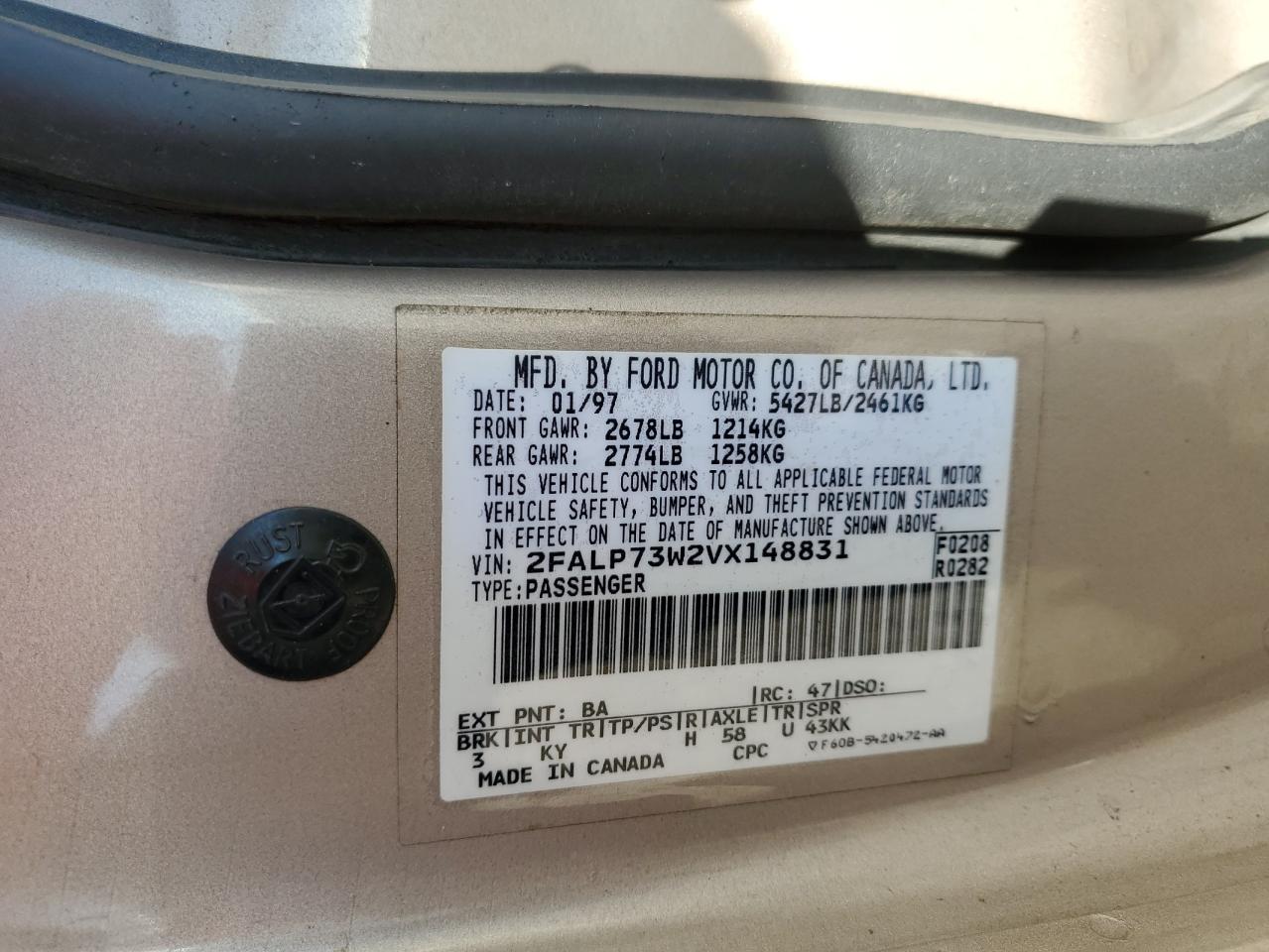 1997 Ford Crown Victoria VIN: 2FALP73W2VX148831 Lot: 90522125