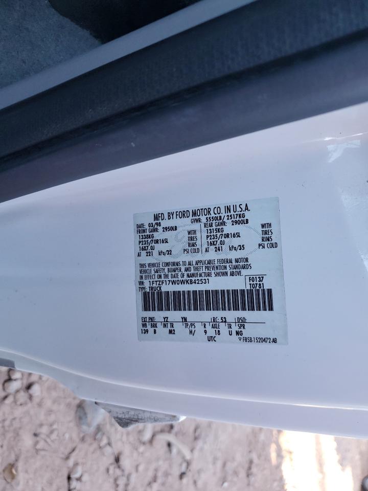 1998 Ford F150 VIN: 1FTZF17W0WKB42531 Lot: 85821845