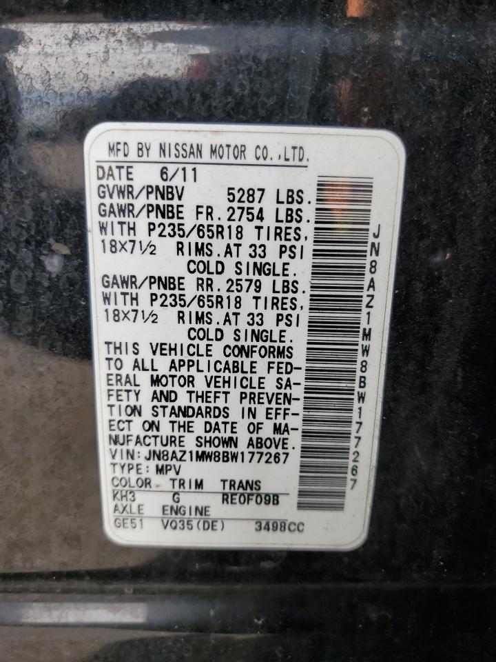 2011 Nissan Murano S VIN: JN8AZ1MW8BW177267 Lot: 86824895