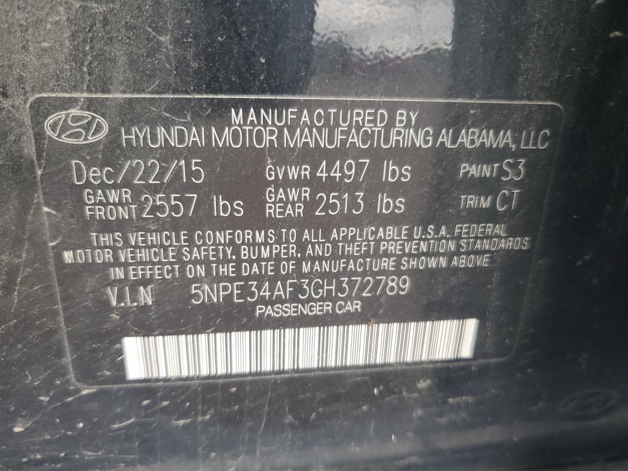 2016 Hyundai Sonata Sport VIN: 5NPE34AF3GH372789 Lot: 86331395