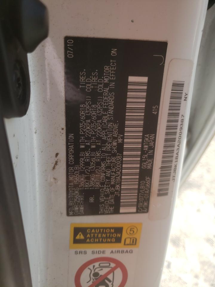 2010 Lexus Rx 350 VIN: JTJBK1BA3A2009387 Lot: 85948755