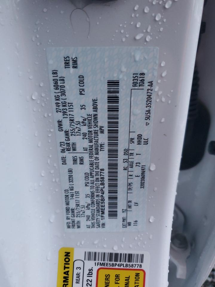 2023 Ford Bronco Base VIN: 1FMEE5BP4PLB58778 Lot: 91053885