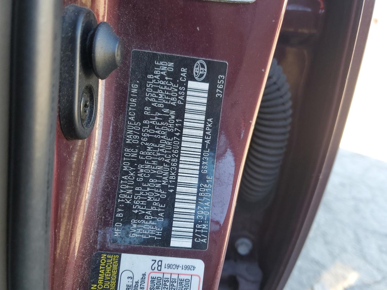 2006 Toyota Avalon Xl VIN: 4T1BK36B26U074711 Lot: 82600035