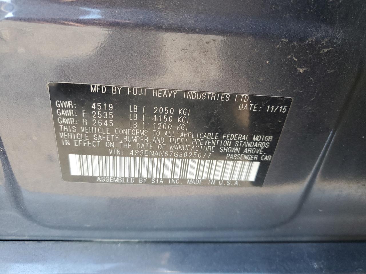 2016 Subaru Legacy 2.5I Limited VIN: 4S3BNAN67G3025077 Lot: 82628565