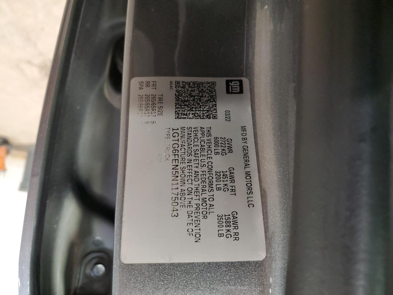 2022 GMC Canyon At4 VIN: 1GTG6FEN5N1175043 Lot: 89644595