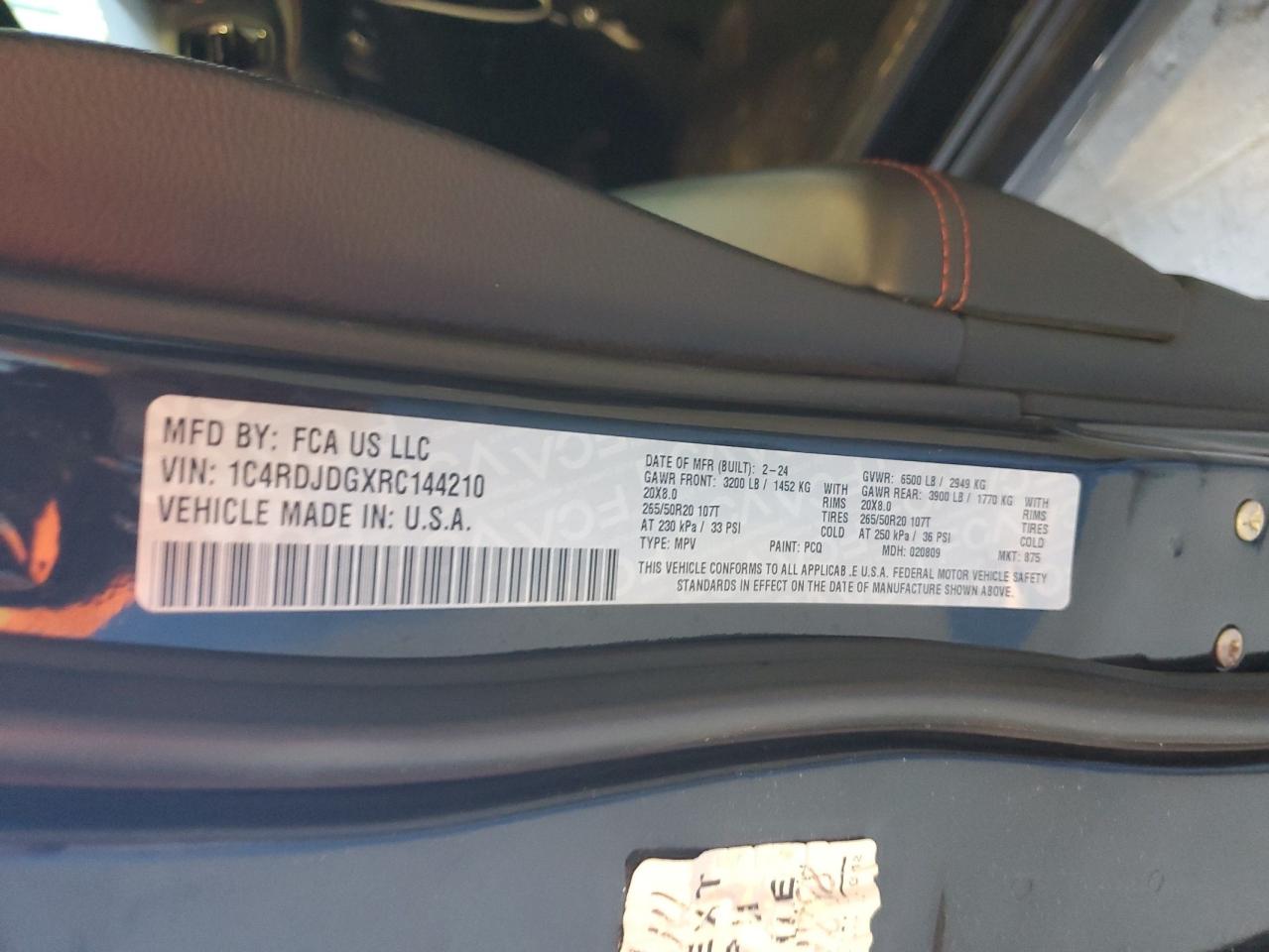 2024 Dodge Durango Gt VIN: 1C4RDJDGXRC144210 Lot: 86214995