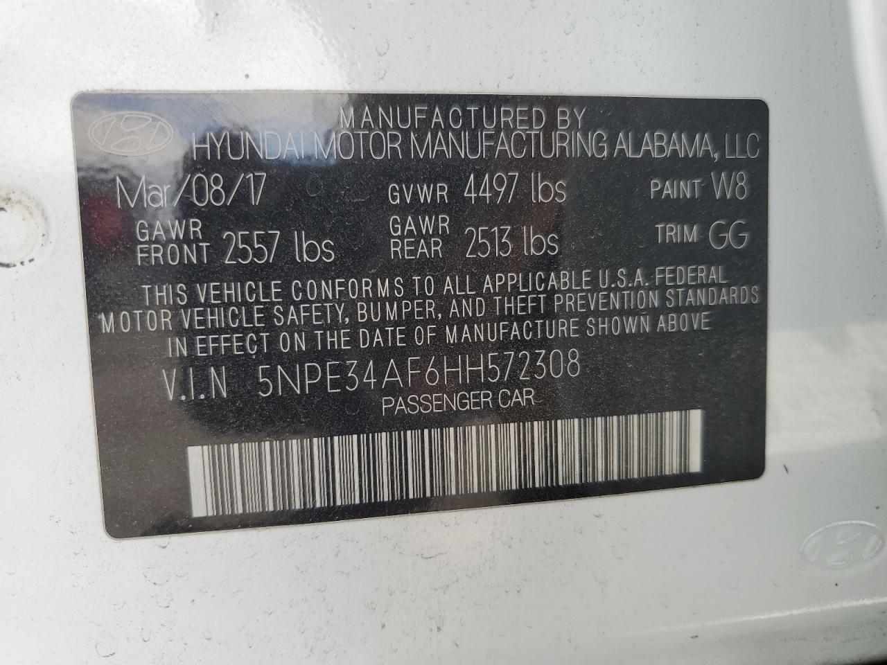 2017 Hyundai Sonata Sport VIN: 5NPE34AF6HH572308 Lot: 86141765