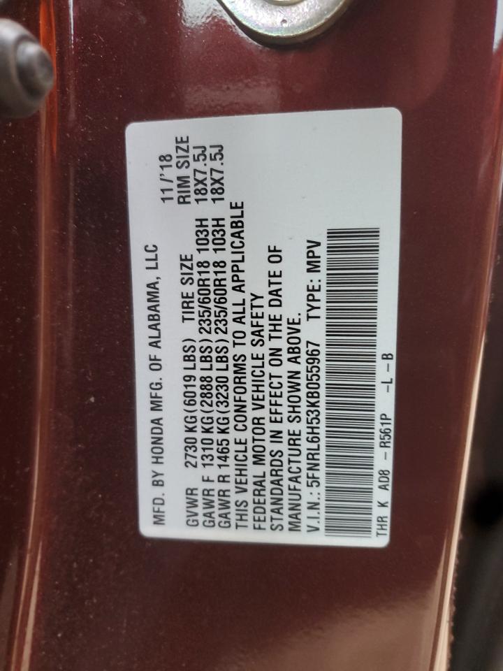 2019 Honda Odyssey Ex VIN: 5FNRL6H53KB055967 Lot: 86189465