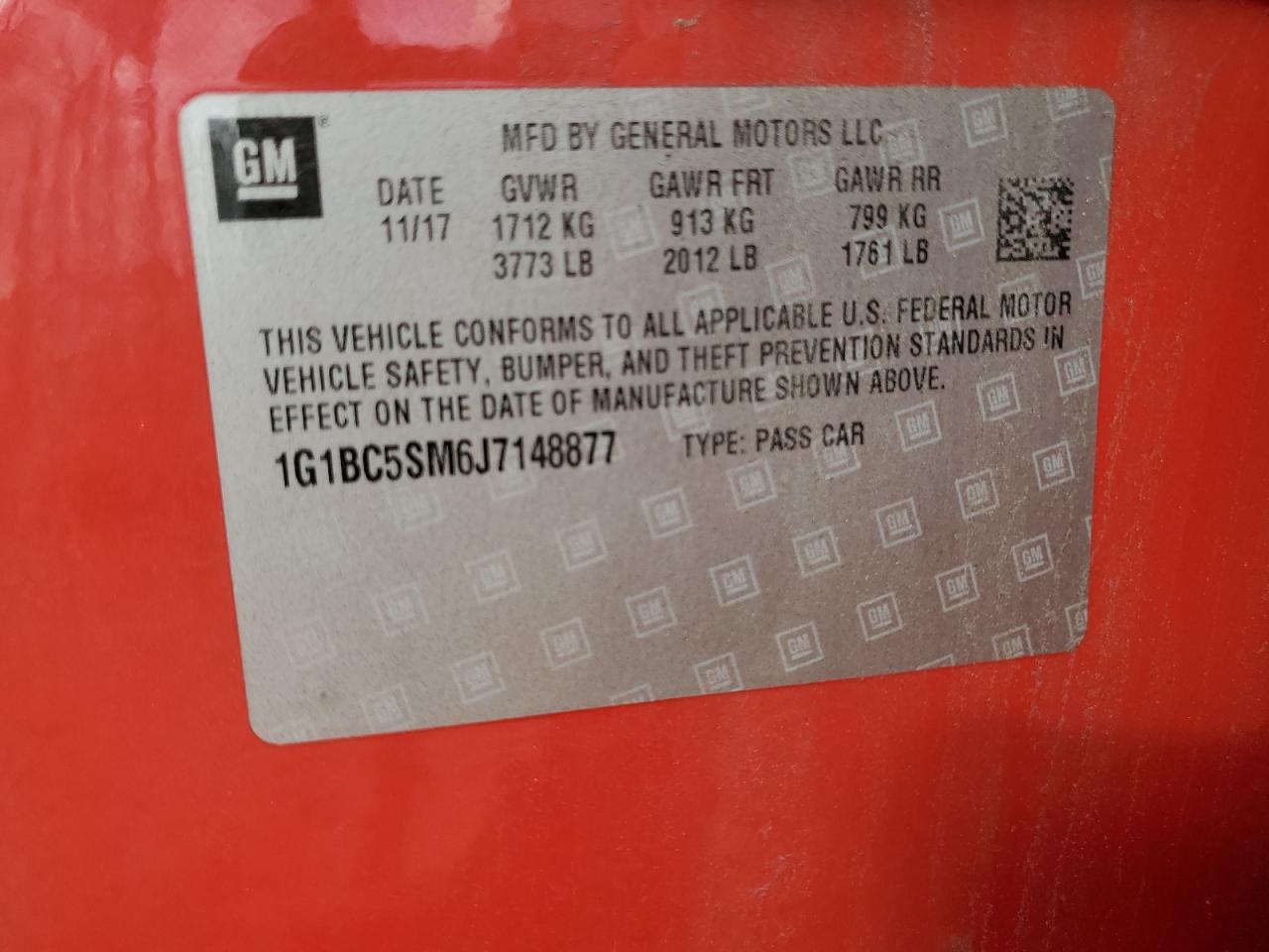 2018 Chevrolet Cruze Ls VIN: 1G1BC5SM6J7148877 Lot: 85335265