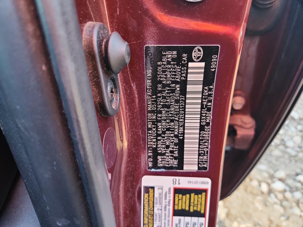 2014 Toyota Avalon Base VIN: 4T1BK1EB2EU113737 Lot: 84927025