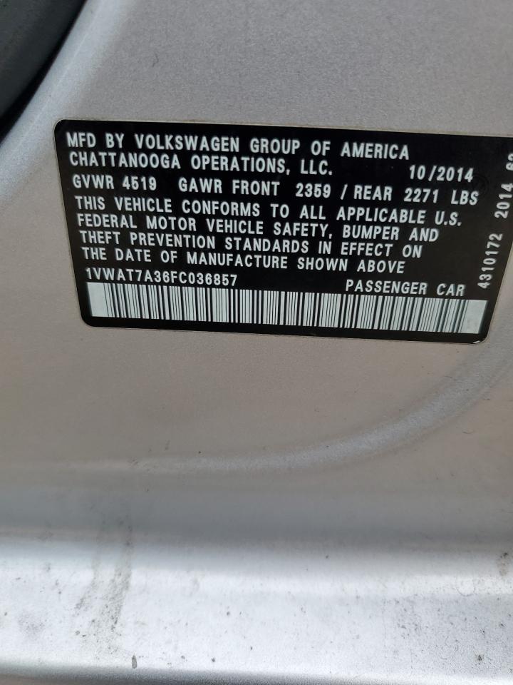 2015 Volkswagen Passat S VIN: 1VWAT7A36FC036857 Lot: 85917805