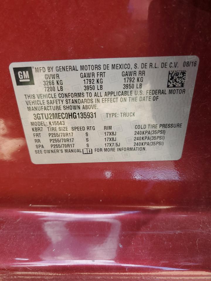 2017 GMC Sierra K1500 Sle VIN: 3GTU2MEC0HG135931 Lot: 84363765