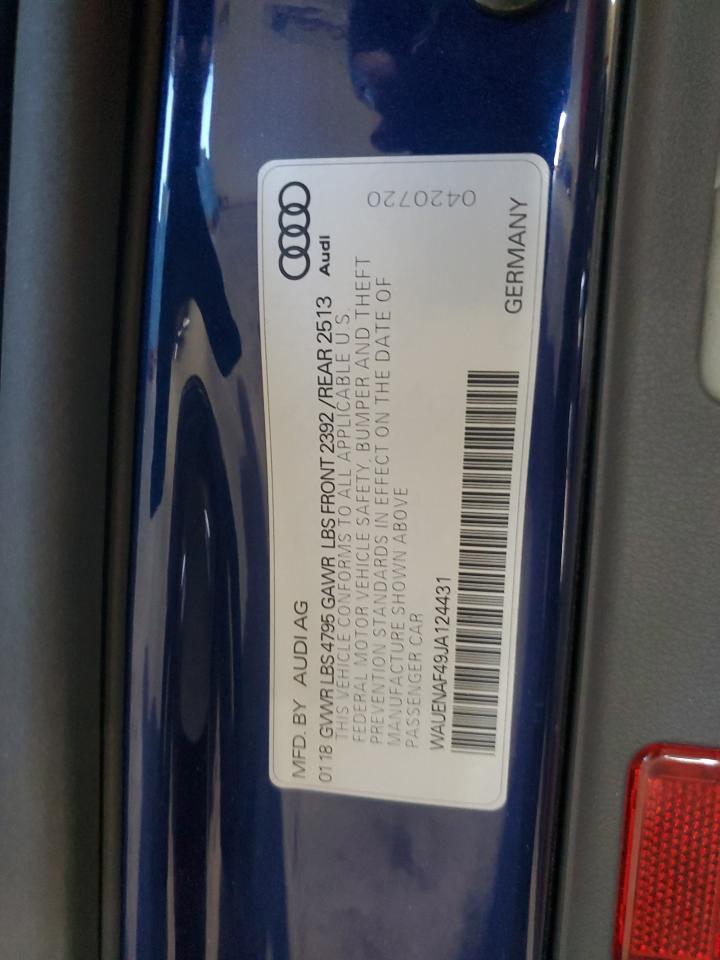 2018 Audi A4 Premium Plus VIN: WAUENAF49JA124431 Lot: 85550455