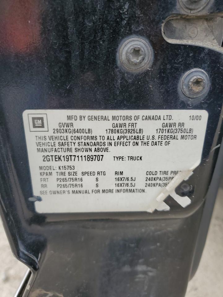 2001 GMC New Sierra K1500 VIN: 2GTEK19T711189707 Lot: 84214135