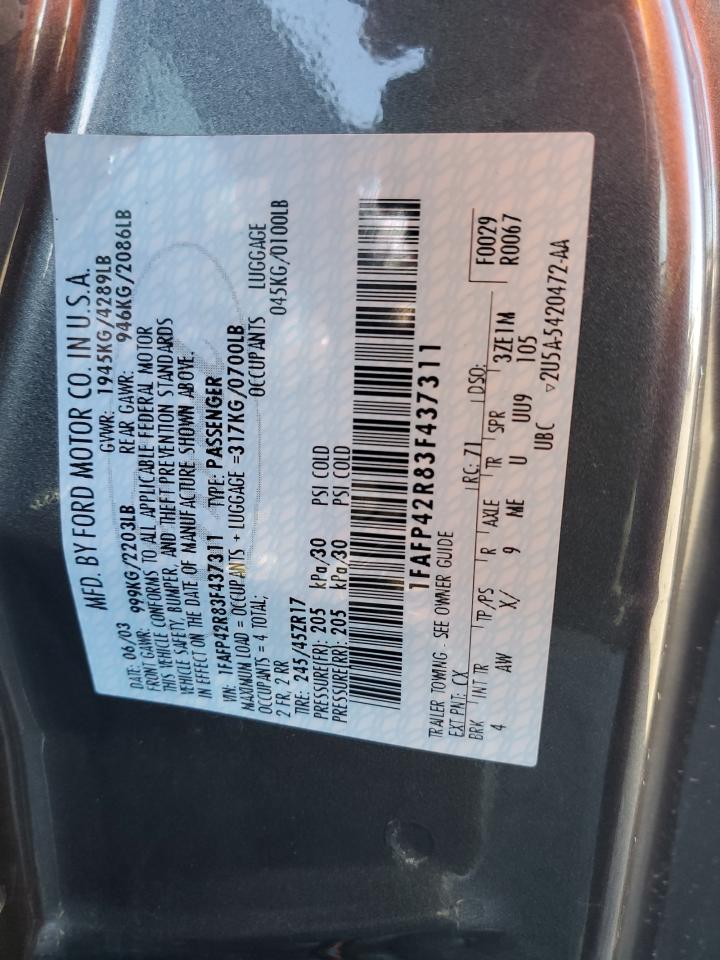 2003 Ford Mustang Mach I VIN: 1FAFP42R83F437311 Lot: 82539915