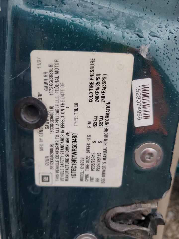 1998 GMC Sierra C1500 VIN: 1GTEC19R7WR509480 Lot: 90499625