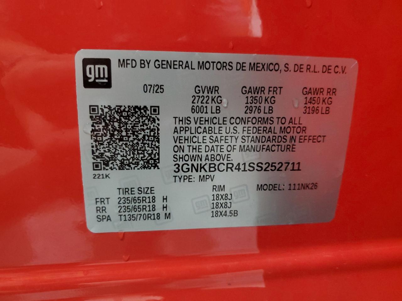 2025 Chevrolet Blazer 2Lt VIN: 3GNKBCR41SS252711 Lot: 84912885