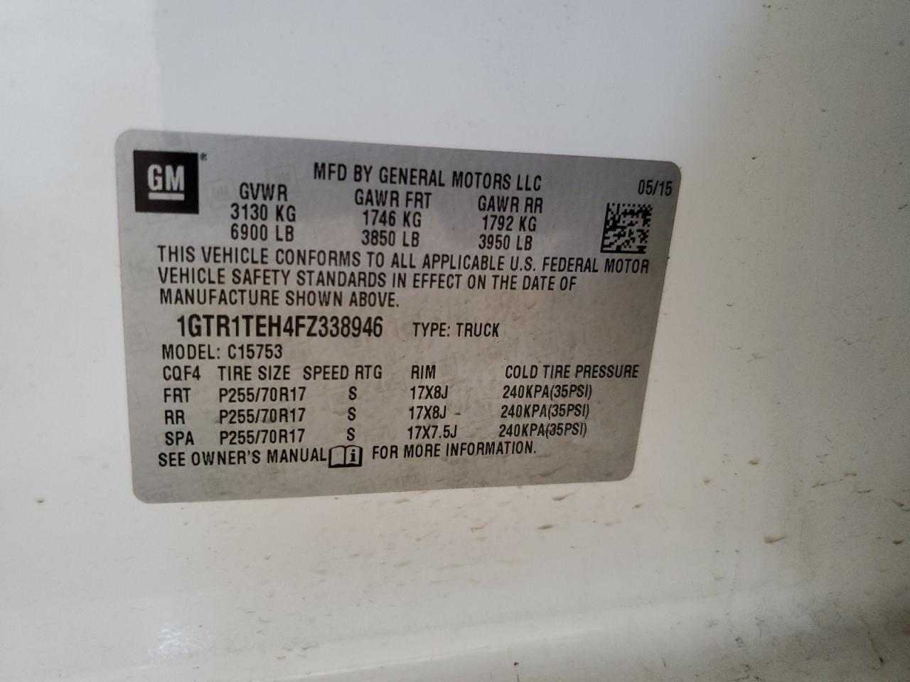 2015 GMC Sierra C1500 VIN: 1GTR1TEH4FZ338946 Lot: 82259525