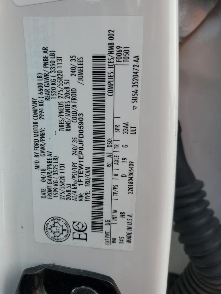 2018 Ford F150 Supercrew VIN: 1FTEW1EP0JFD05903 Lot: 86306635