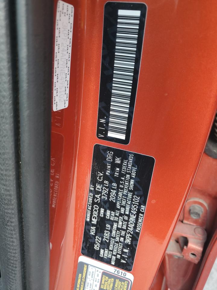 2022 Kia Forte Fe VIN: 3KPF24AD9NE495102 Lot: 85113285