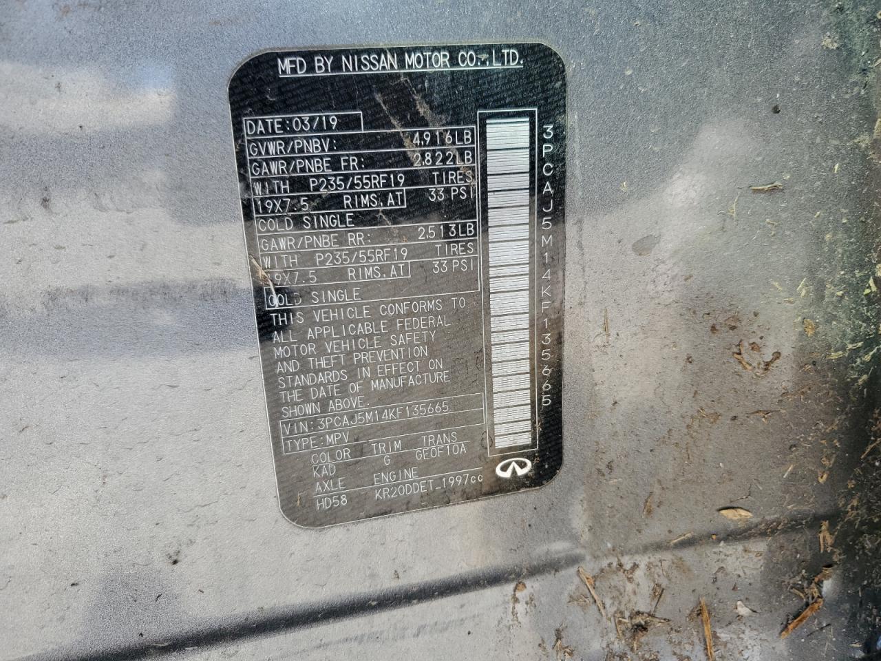 2019 Infiniti Qx50 Essential VIN: 3PCAJ5M14KF135665 Lot: 91047865