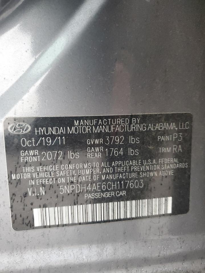 2012 Hyundai Elantra Gls VIN: 5NPDH4AE6CH117603 Lot: 86253315