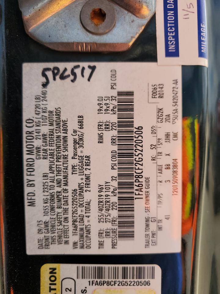 2016 Ford Mustang Gt VIN: 1FA6P8CF2G5220506 Lot: 87489735