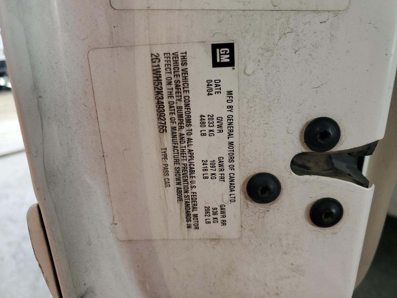 2004 Chevrolet Impala Ls VIN: 2G1WH52K349392765 Lot: 85139245