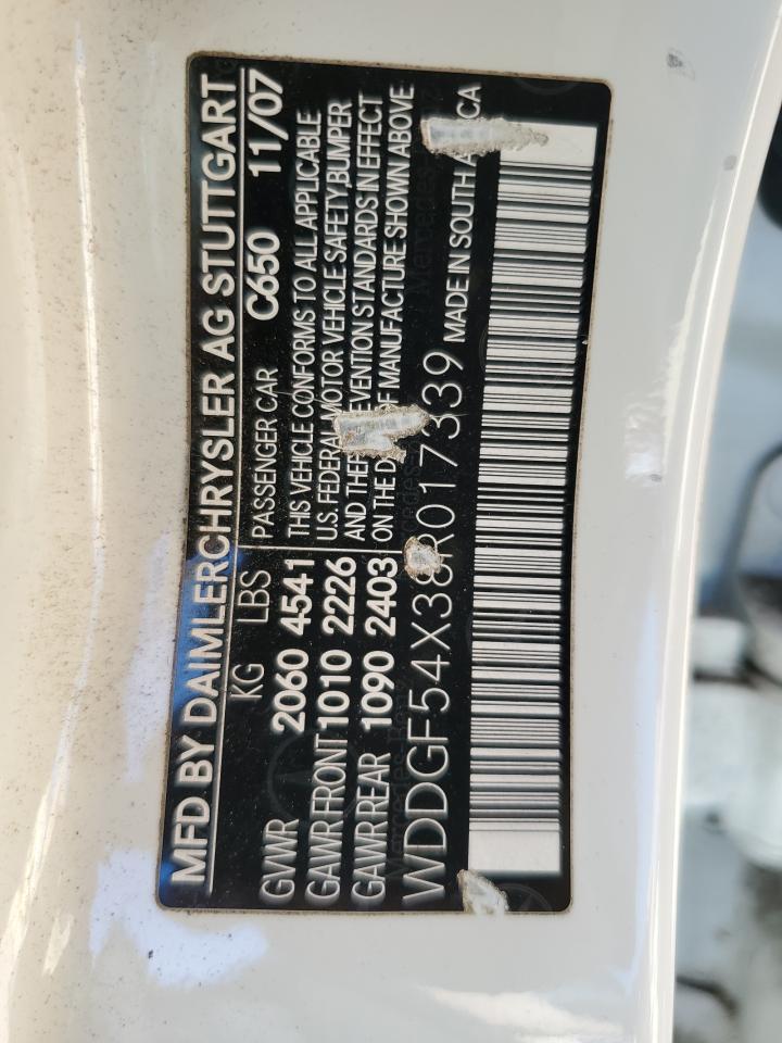 2008 Mercedes-Benz C 300 VIN: WDDGF54X38R017339 Lot: 81525065