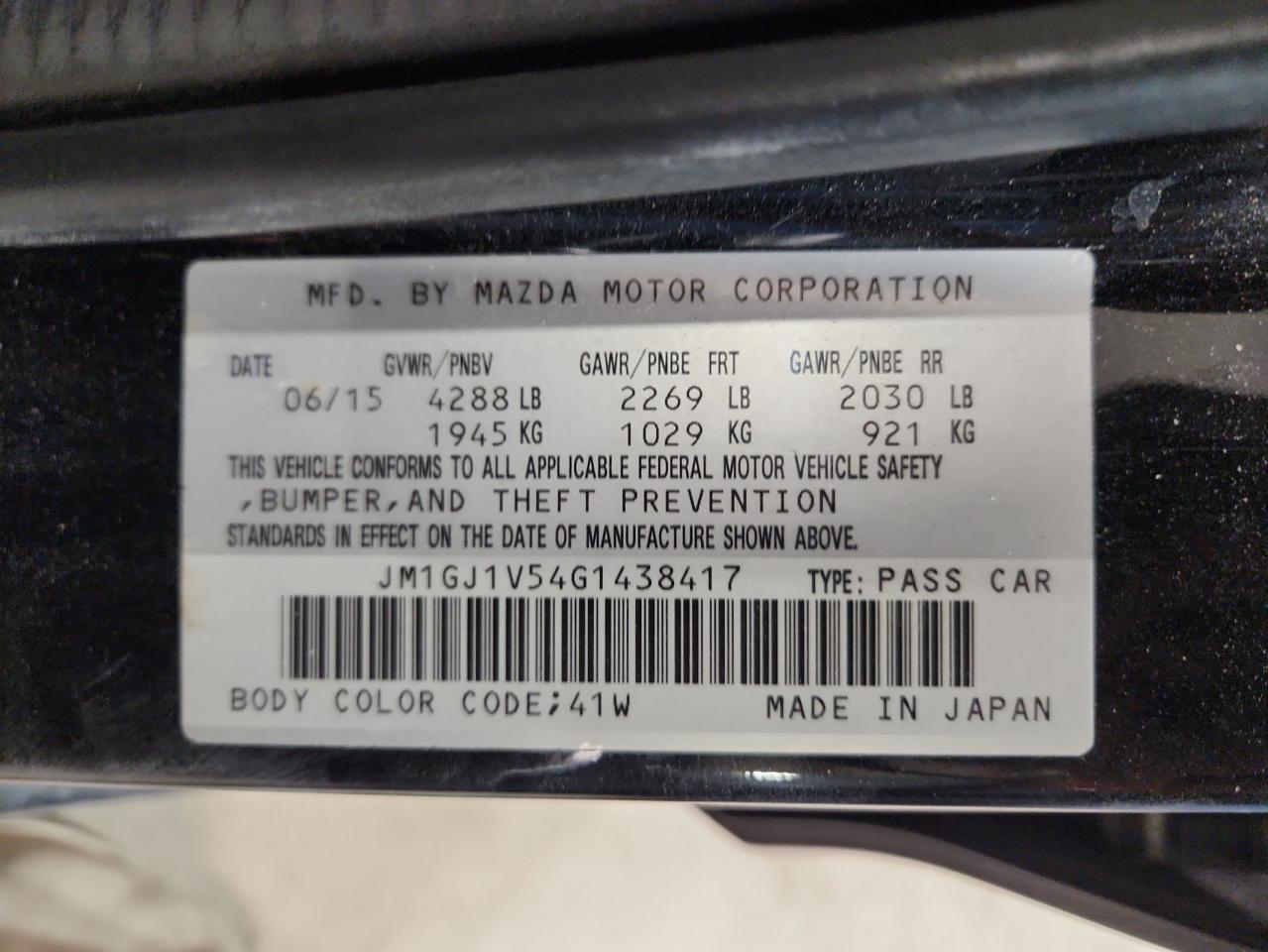 2016 Mazda 6 Touring VIN: JM1GJ1V54G1438417 Lot: 86714115