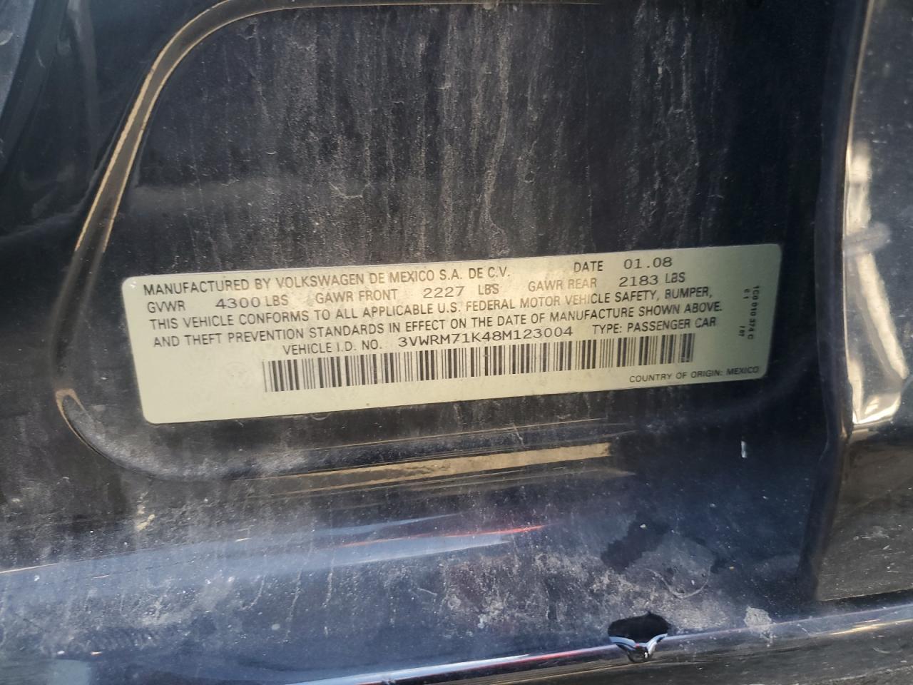 2008 Volkswagen Jetta Se VIN: 3VWRM71K48M123004 Lot: 81982905