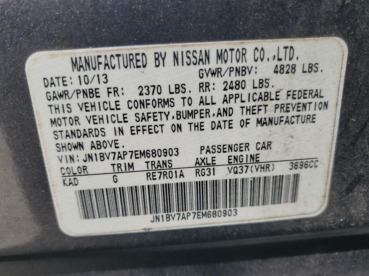 2014 Infiniti Q50 Base VIN: JN1BV7AP7EM680903 Lot: 81954275