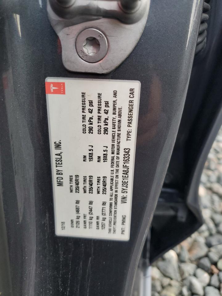 2018 Tesla Model 3 VIN: 5YJ3E1EA8JF163343 Lot: 90099595