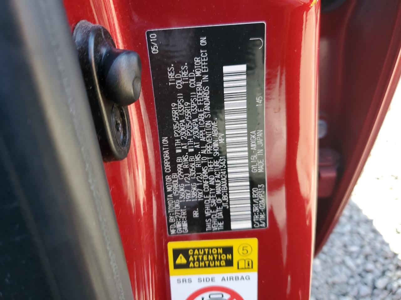 2010 Lexus Rx 450H VIN: JTJBC1BAXA2413431 Lot: 87273725