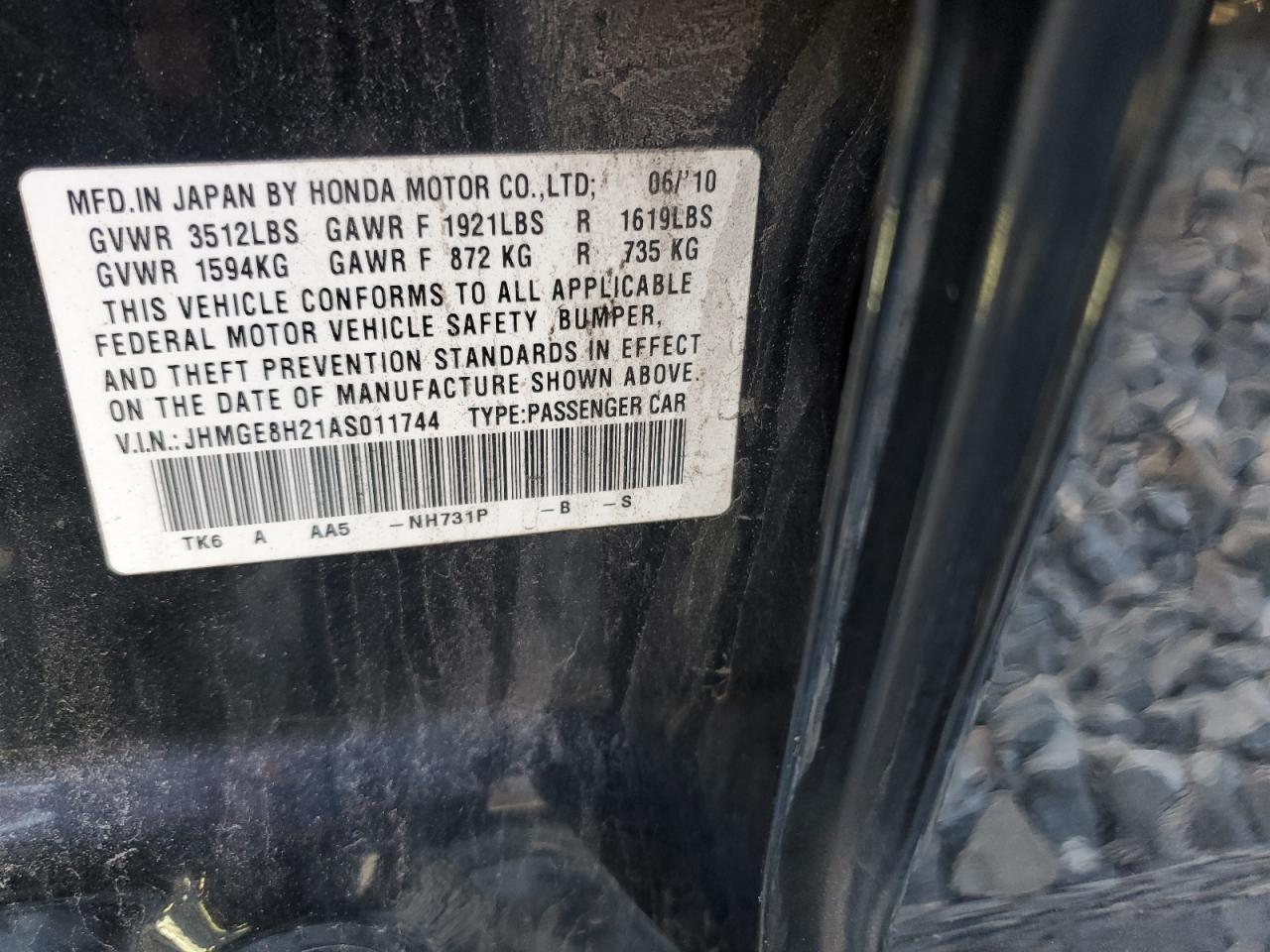 2010 Honda Fit VIN: JHMGE8H21AS011744 Lot: 86524685