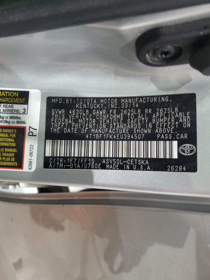 2014 Toyota Camry L VIN: 4T1BF1FK4EU394507 Lot: 85092235