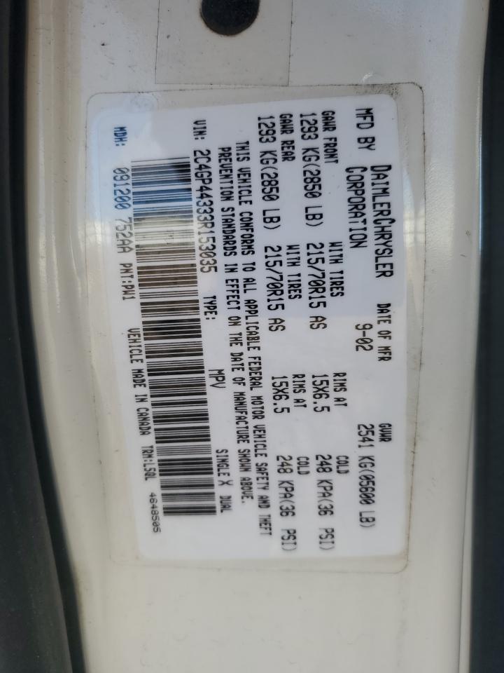 2003 Chrysler Town & Country Lx VIN: 2C4GP44333R153035 Lot: 90316985